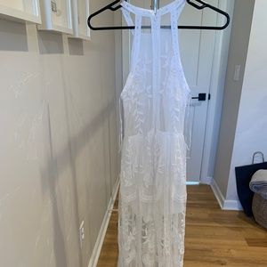 White shorts romper with lace overlay